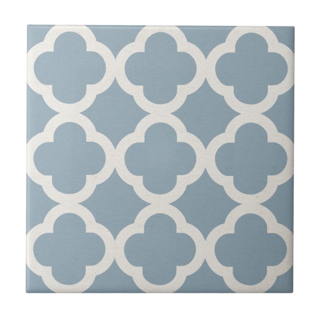 Chic Quatrefoil Pattern in Blue on Canvas Look Ceramic Tile (Front)