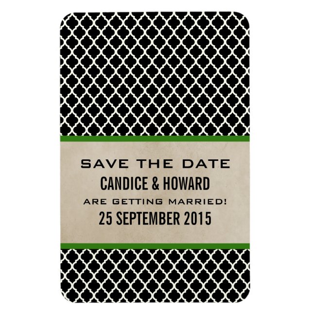 Chic Quatrefoil Save the Date Magnet, Green Magnet (Vertical)