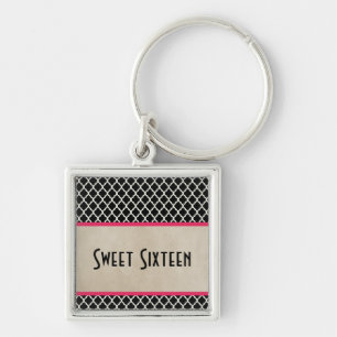 Chic Quatrefoil Sweet 16 Keychain, Pink Keychain