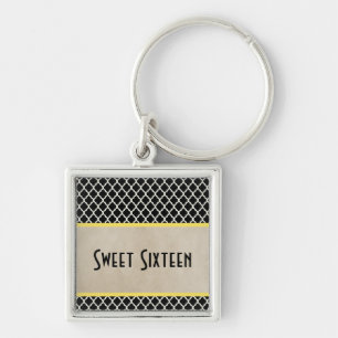 Chic Quatrefoil Sweet 16 Keychain, Yellow Keychain