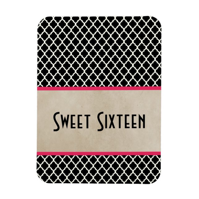 Chic Quatrefoil Sweet 16 Magnet, Pink Magnet (Vertical)