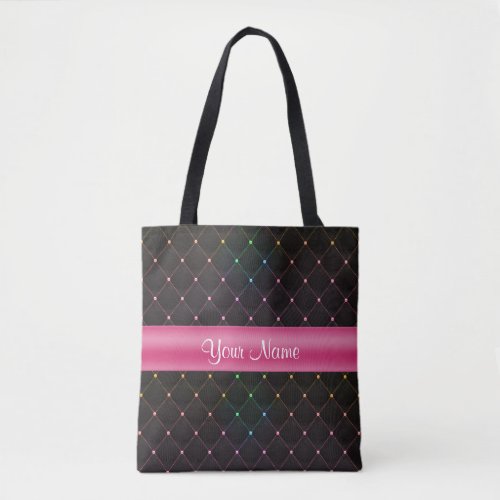 Chic Quilted Pink Black Colorful Personalized Tote Bag