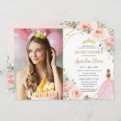 Chic Quinceañera Blush Pink Floral 15 Anos Photo  Invitation (Front/Back)