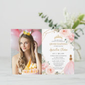 Chic Quinceañera Blush Pink Floral 15 Anos Photo  Invitation (Standing Front)