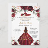 Chic Quinceañera Burgundy Blush Floral Charro Hat Invitation | Zazzle