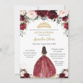 Chic Quinceañera Burgundy Blush Floral Princess Invitation (Front)