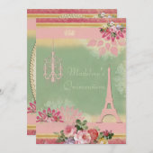 Chic Quinceañera Eiffel Tower and Chandelier Invitation (Front/Back)
