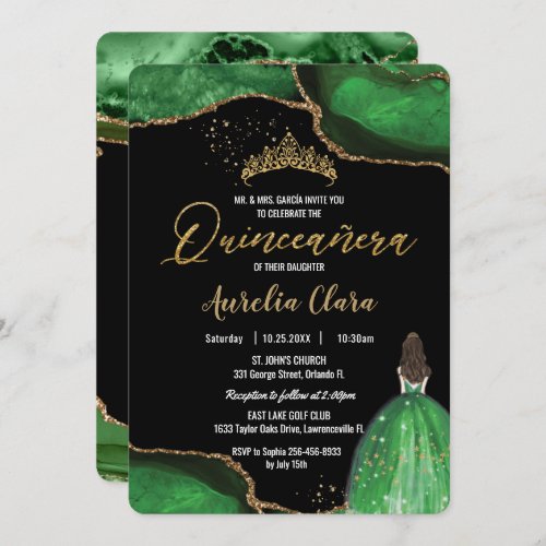 Chic Quinceaera Emerald Green Agate Princess Invitation