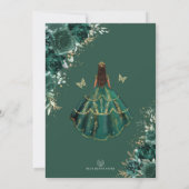 Chic Quinceañera Emerald Green Floral Butterfly In Invitation (Back)