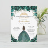 Chic Quinceañera Emerald Green Floral Princess  Invitation (Standing Front)