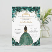 Chic Quinceañera Emerald Green Floral Princess  Invitation (Standing Front)