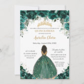 Chic Quinceañera Emerald Green Floral Princess  Invitation (Front)