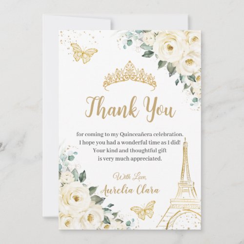 Chic Quinceaera Ivory Floral Eiffel 16th Birthday Thank You Card