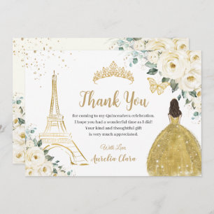 Chic Quinceañera Ivory Floral Paris 16th Birthday Thank You Card