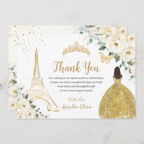 Chic Quinceaera Ivory Floral Paris 16th Birthday  Thank You Card