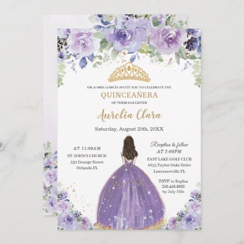 Chic Quinceaera Purple Lilac Floral Princess  Invitation