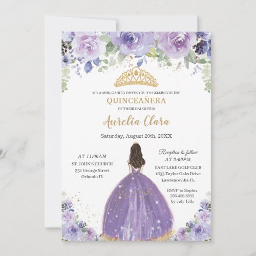 Chic Quinceaera Purple Lilac Floral Princess  Invitation