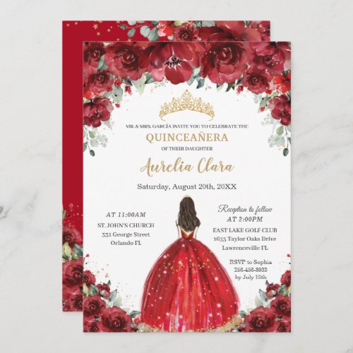 Chic Quinceañera Red Floral Roses Princess Tiara