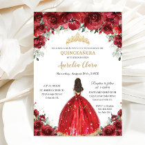 Chic Quinceañera Red Floral Roses Princess Tiara Invitation