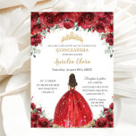 Chic Quincea&#241;era Red Floral Roses Princess Tiara Invitation at Zazzle