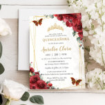 Chic Quinceañera Red Flowers Floral Gold Butterfly Invitation<br><div class="desc">Personalize this lovely quinceañera invitation with own wording easily and quickly,  simply press the customize it button to further re-arrange and format the style and placement of the text.  Matching items available in store!  (c) The Happy Cat Studio</div>