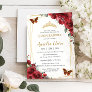 Chic Quinceañera Red Flowers Floral Gold Butterfly Invitation