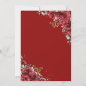 Chic Quinceañera Red Flowers Floral Gold Butterfly Invitation (Back)
