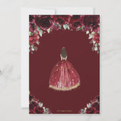Chic Quinceañera Rich Burgundy Red Floral Princess Invitation (Back)