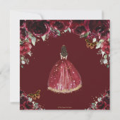 Chic Quinceañera Rich Burgundy Red Floral Princess Invitation (Back)