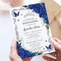 Chic Quinceañera Royal Blue Floral Vintage Silver
