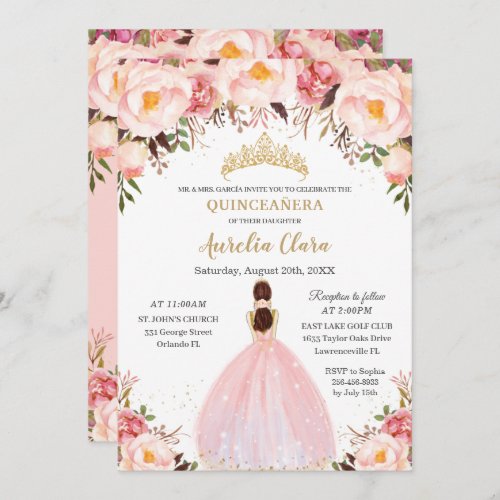 Chic Quinceaera Soft Blush Floral Princess  Invitation