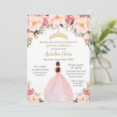 Chic Quinceañera Soft Blush Floral Princess  Invitation (Standing Front)