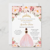 Chic Quinceañera Soft Blush Floral Princess  Invitation (Front)