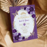 Chic Quinceañera Violet Gold Flower Butterfly Invitation