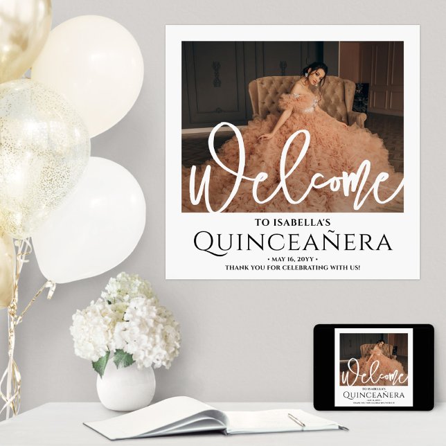 Chic Quinceañera Welcome Photo 15th Birthday Party Poster (Creator Uploaded)