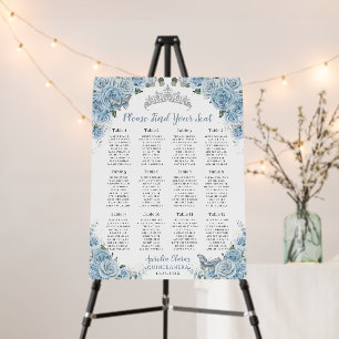 Chic Quinceañera XV Baby Blue Floral Seating Chart Foam Board