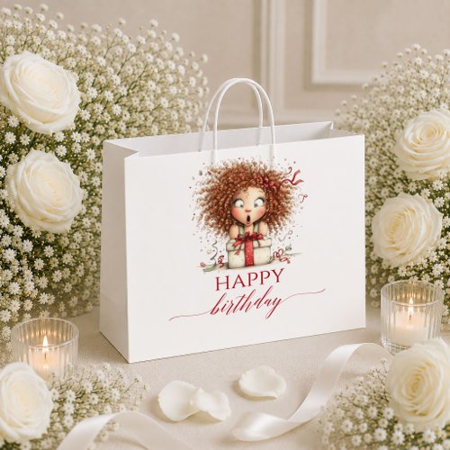 Chic Quirky Woman Deep Red Script Birthday gift ba Large Gift Bag