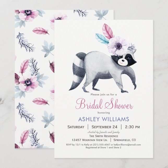 Chic Raccoon Bridal Shower Invitation (Front/Back)