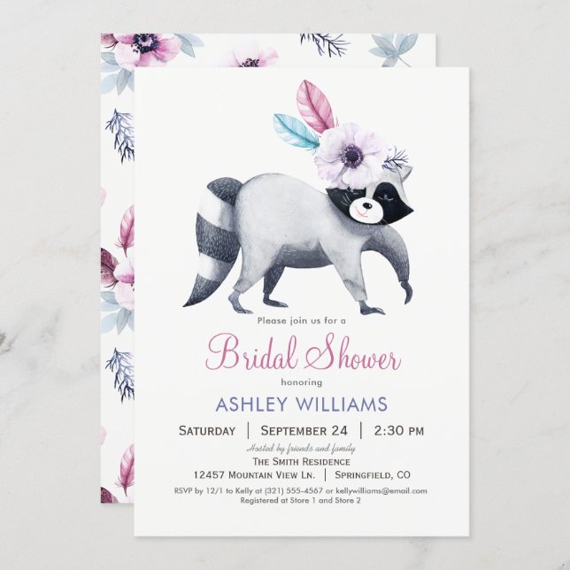 Chic Raccoon Bridal Shower Invitation (Front/Back)