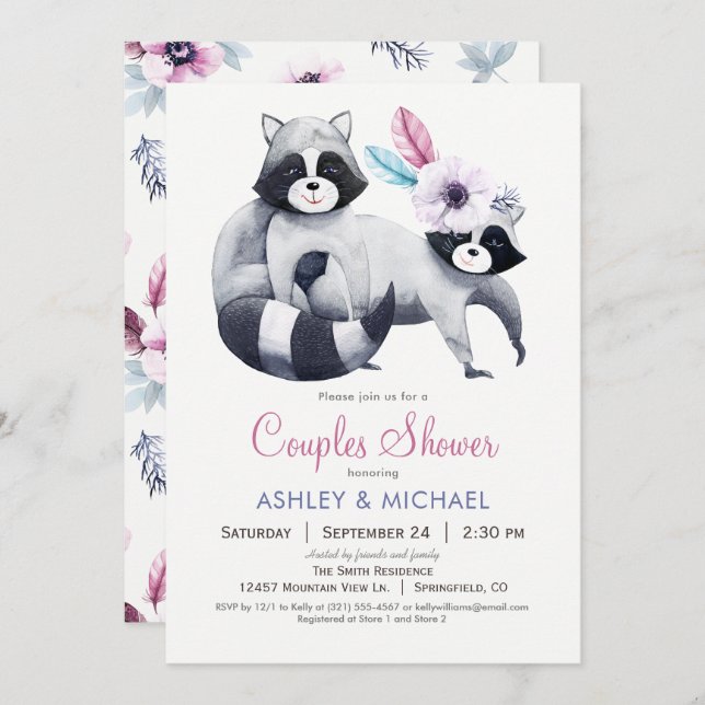Chic Raccoon Couples Shower Invitation (Front/Back)