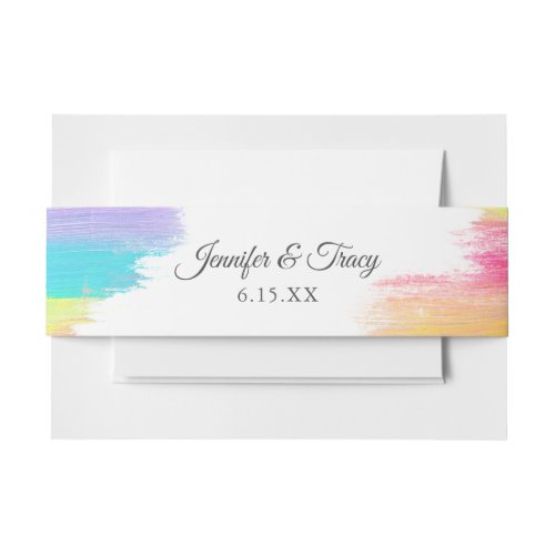 Chic Rainbow Artistic Modern LGBTQ Wedding Invitation Belly Band