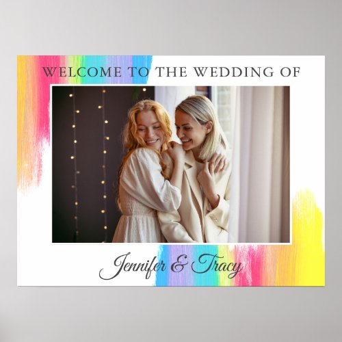 Chic Rainbow Couple Photo Wedding Welcome Poster