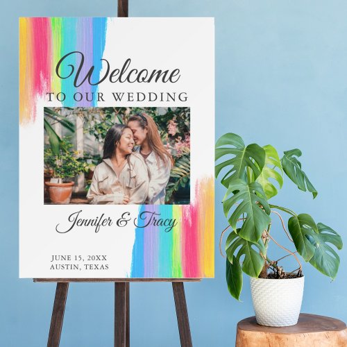 Chic Rainbow Couple Photo Welcome to Our Wedding Foam Board