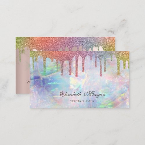 Chic Rainbow Drips Opal  Business Card