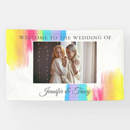 Chic Rainbow Engagement Photo Wedding Welcome Banner