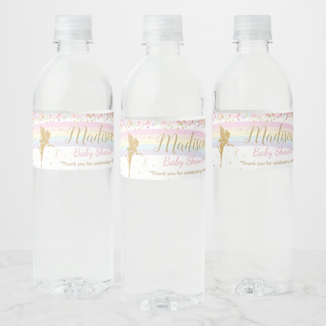 Chic Rainbow Fairy Girl Baby Shower Favor Wrapper  Water Bottle Label (Bottles)