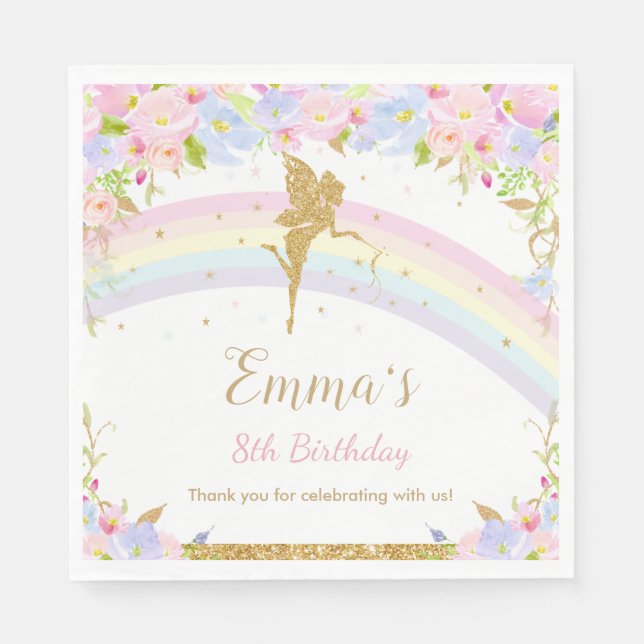 Chic Rainbow Fairy Girl Birthday Baby Shower  Napkins (Front)