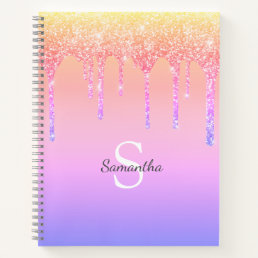 Chic Rainbow Glitter Drips Sparkle Monogram Name Notebook