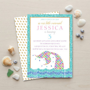 Chic Rainbow Glitter Mermaid Any Age Birthday Invitation