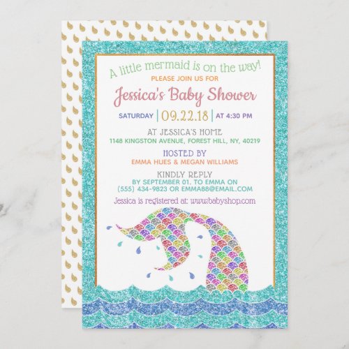 Chic Rainbow Glitter Mermaid Baby Shower Invitation